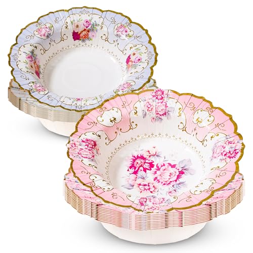 Talking Tables Lot de 12 Bols en Carton à Motif Floral Vintage pour Goûter Festif, Mariage et Fête d'Anniversaire, Mariage, Baby Shower, 2 Modèles, Rose et Bleu, 20cm , 12 Stück (1er Pack) von Talking Tables