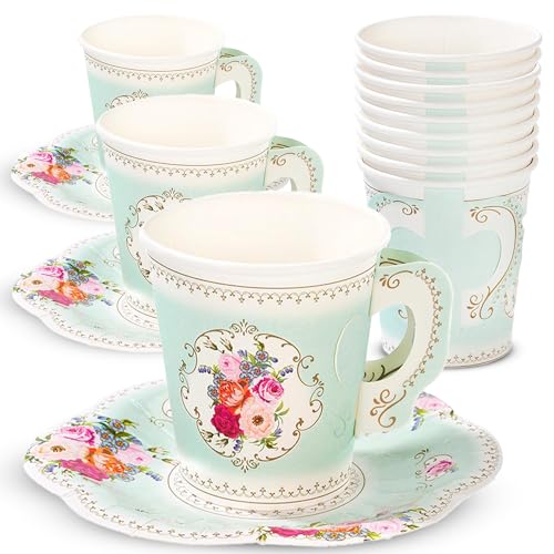 Talking Tables Truly Scrumptious; Teetassen und Untertassen mit Blumenmotiv in elegantem Vintage-Stil für Geburtstage, Teekränzchen, Hochzeiten und Partys, 250 ml (12 pro Pack) von Talking Tables