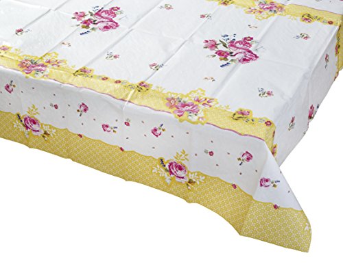 Talking Tables Tea Party Papiertischdecke mit Blumenmuster Truly Scrumptious-Blumen Einweg Tischdecke Papier für Teekränzchen, Rechteckig, Rosa und Gelb, 180 x 120 cm, 180 x 120cm, 70" x 47" von Talking Tables