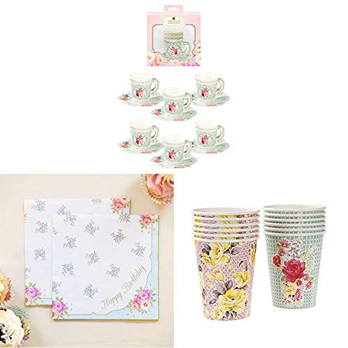 Talking Tables Truly Scrumptious Afternoon Tea Party Cupset and Saucer, Happy Birthday Napkins, Paper Cups von Talking Tables