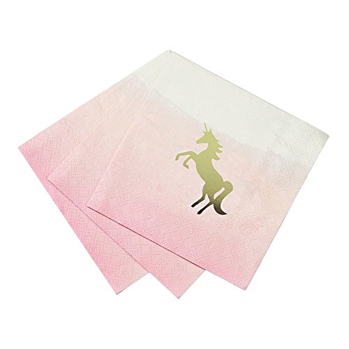 Talking Tables We Heart Unicorns; Pastellfarbene Cocktail-Servietten mit Goldfolien-Einhorndetail für Kindergeburtstagspartys, Pink und Gold (16 pro Pack) von Talking Tables