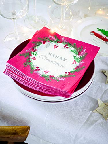 Talking Tables Weihnachtsparty Zubehör Papierservietten | Weihnachten Servietten mit Kranz und Bieren Motiv | Rot, 20 Stück, Multifarbe, 33 cm von Talking Tables