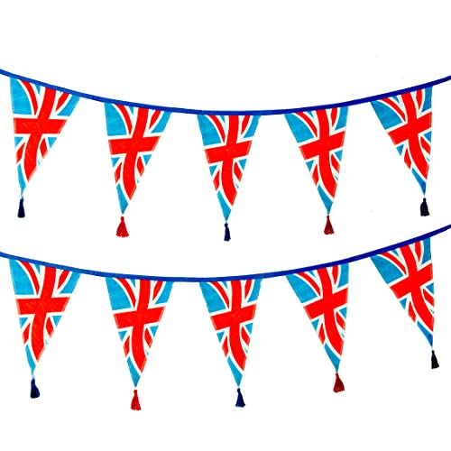 Union Jack Stoff-Wimpelkette – rot-weiß und blau King Charles Coronation Street Party Dekorationen | 100% Baumwolle Flaggen, patriotisch, England, WM 3 m lang von Talking Tables