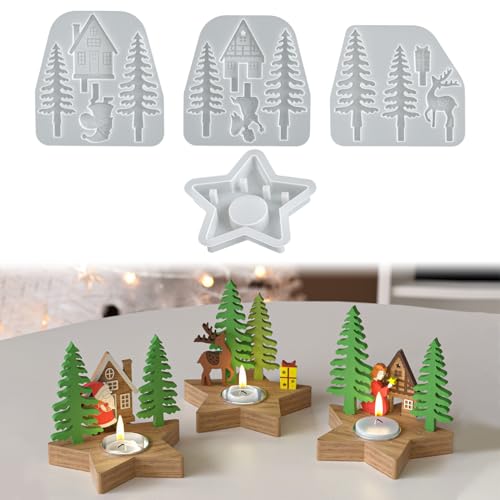 4 Stück Silikonformen Gießformen Weihnachten,Stern Silikonform Weihnachten Baum Engel Weihnachtsmann Elch Haus Silikonform Kerzenhalter Gießformen Silikon Giessformen Silikon Gießform Weihnachten (A) von Talleros