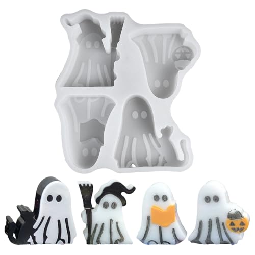 Halloween Geist Silikonformen Gießformen,3D Silikonformen Gießformen mit 4 Stück Unterschiedlich Geformte Geist,Halloween Gießformen Silikon Gießform Geist Gips Zum Gießen Giessformen Halloween (01) von Talleros