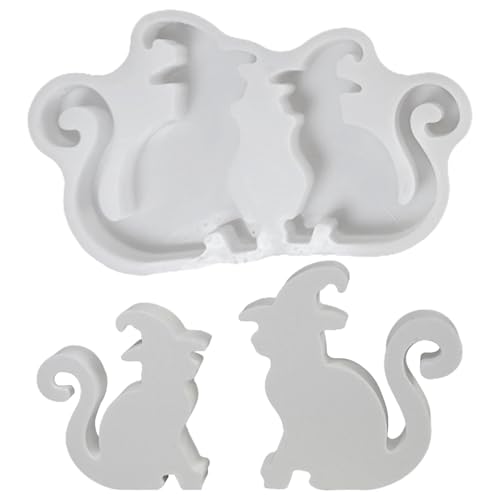 Katze Silikonformen Gießformen Weihnachten,3D Gips zum Gießen für Tiere,Epoxidharz Formen Silikonform Katze mit Hexenhut,Herbst Gießformen DIY Handgefertigter,Weihnachten Kerzenformen Silikon (01) von Talleros