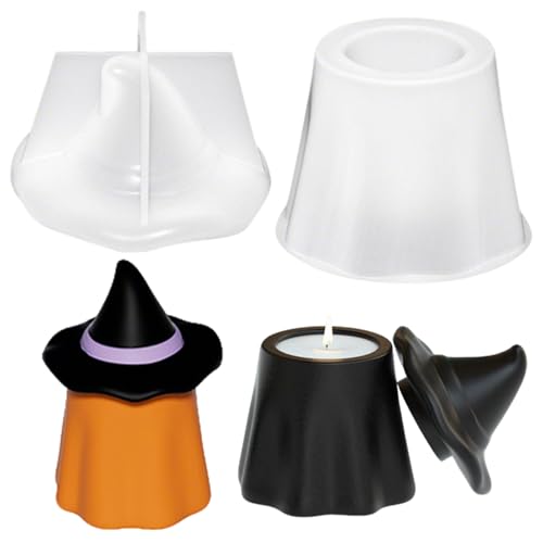 Silikonformen Gießformen Halloween,Halloween Geist Silikonform Epoxidharz mit Hexenhut Deckel,Vorratsdosen Gießform Geister Giessformen Silikon Formen Kerzenhalter Bonbonglas Aufbewahrung Deko (01) von Talleros