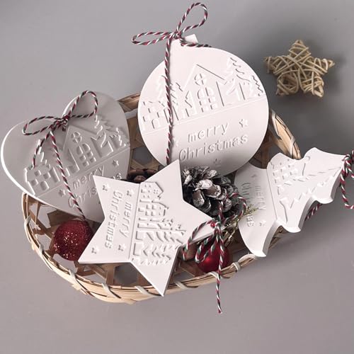 Silikonformen Gießformen Weihnachten, 4 Stück Silikonform Weihnachten Anhänger Weihnachtsbaum Stern Herz Haus Gips Zum Gießen Gießformen Silikon Giessformen Silikon Gießform Weihnachten Anhänger (A) von Talleros