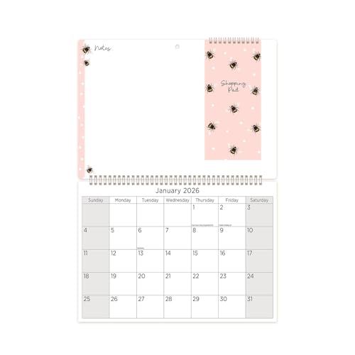 2026 Memo Wandkalender Wischbrett Notizblock Einkaufsliste - Pink Bee Design Monatlicher Wandplaner & trocken abwischbare Tafel - Wandorganizer Zuhause Schule oder Büro von Tallon