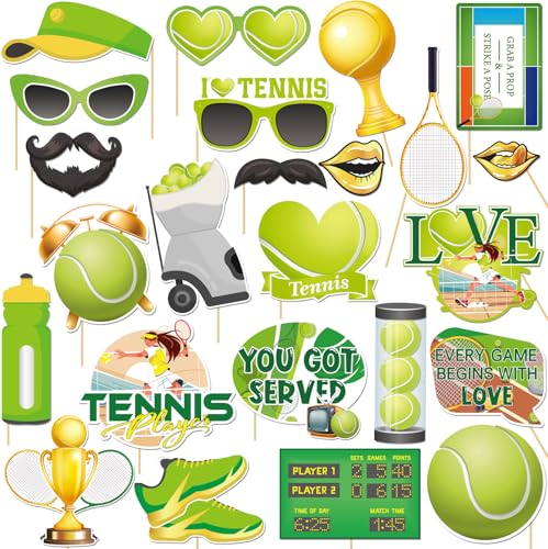 24-teiliges Tennis-Party-Fotoautomaten-Requisiten-Set, Sport-Themen-Geburtstagsparty, Selfie-Dekorationen, Spieltag, Babyparty, Kinder, Jungen, Männer, Geburtstagsparty, Fotografie-Zubehör von Talorine