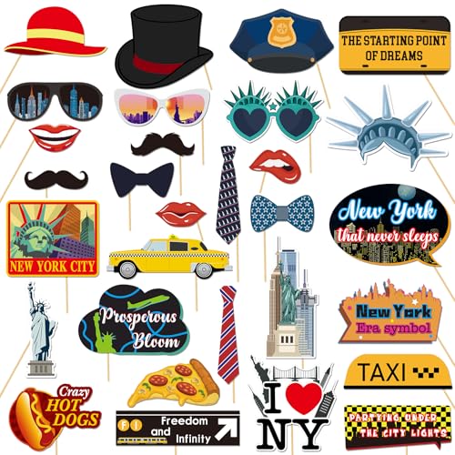 30-teiliges Fotoautomaten-Requisiten-Set, Stadtbild, NYC-Themenparty, Selfie-Dekorationen, I Love New York Fotografie Supplies von Talorine