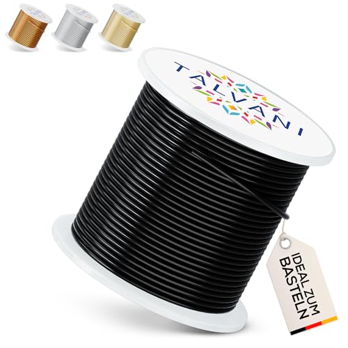 Talvani Basteldraht [1mm|2mm] [30m | 120m] Aluminiumdraht - Leicht Zu Biegender Draht - Aludraht - Schmuck Draht, Basteldraht Gold Silber Kupfer Schwarz (Schwarz, Ø 1mm | 120 m) von Talvani