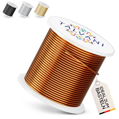 Talvani Basteldraht [1mm|2mm] [30m | 120m] Aluminiumdraht - Leicht zu Biegender Draht - Aludraht - Schmuck Draht, Basteldraht Gold Silber Kupfer Schwarz (Kupfer, Ø 1mm | 120 m) von Talvani