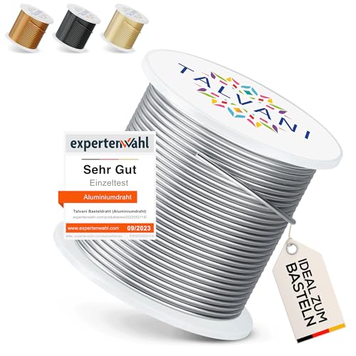 Talvani Basteldraht [1mm|2mm] [30m | 120m] Aluminiumdraht - Leicht zu Biegender Draht - Aludraht - Schmuck Draht, Basteldraht Gold Silber Kupfer Schwarz (Silber, Ø 2mm | 30 m) von Talvani