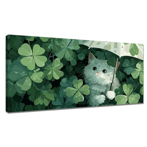 Malen Nach Zahlen Erwachsene Katze, Malen Nach Zahlen Grün Paint by Numbers, DIY Set Erwachsene Leinwand Ölgemälde mit Pinseln und Acrylfarben für Zimmer Deko, Geschenke für Frauen 70x140cm Y3-1063 von Tamalsj