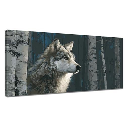 Malen Nach Zahlen Erwachsene Landschaft, Malen Nach Zahlen Wolf Paint by Numbers, DIY Set Erwachsene Leinwand Ölgemälde mit Pinseln und Acrylfarben für Zimmer Deko, Geschenke Frauen 30x60cm Y3-1073 von Tamalsj