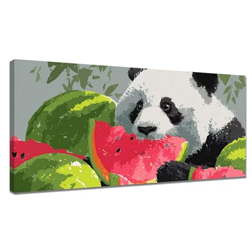 Malen Nach Zahlen Erwachsene Panda, Malen Nach Zahlen Wassermelone Paint by Numbers, DIY Set Erwachsene Leinwand mit Pinseln und Acrylfarben für Zimmer Deko, Geschenke für Frauen 60x120cm Y3-1059 von Tamalsj