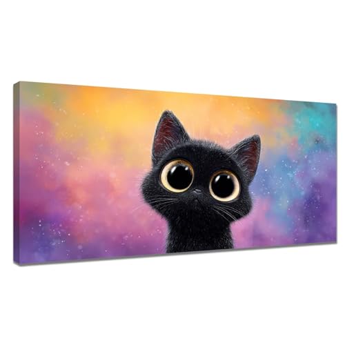 Malen Nach Zahlen Erwachsene Schwarz, Malen Nach Zahlen Katze Paint by Numbers, DIY Set Erwachsene Leinwand Ölgemälde mit Pinseln und Acrylfarben für Zimmer Deko, Geschenke Frauen 100x200cm Y3-1069 von Tamalsj