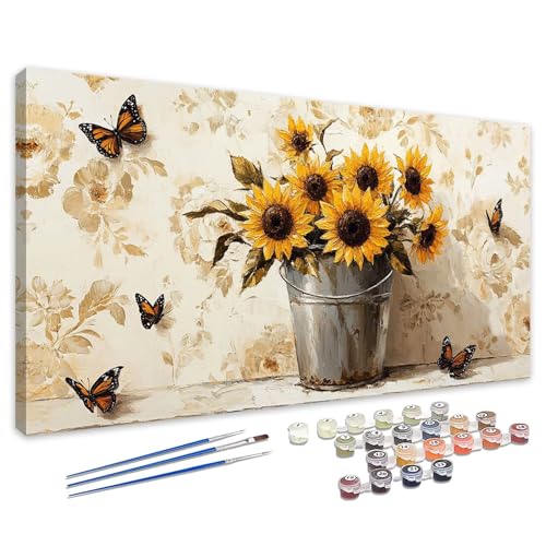 Malen Nach Zahlen Erwachsene Sonnenblume, Malen Nach Zahlen Schmetterling Paint by Numbers, DIY Set Erwachsene Leinwand Ölgemälde mit Pinseln und Acrylfarben für Deko, Geschenke Frauen 35x70cm 4L-778 Malen Nach Zahlen Erwachsene Sonnenblume, Malen Nach Zahlen Schmetterling Paint by Numbers, DIY Set Erwachsene Leinwand Ölgemälde mit Pinseln und Acrylfarben für Deko, Geschenke Frauen 35x70cm 4L-778 von Tamalsj