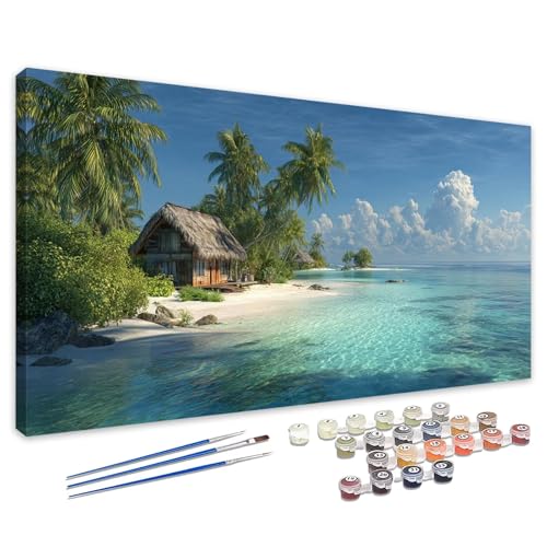 Malen Nach Zahlen Meer 35x70cm, Malen Nach Zahlen Erwachsene Kabine, Paint by Numbers mit Pinseln und Acrylfarben, DIY Ölgemälde Set Erwachsene für Zimmer Deko, Geschenke für Frauen / Männer 4L-533 von Tamalsj