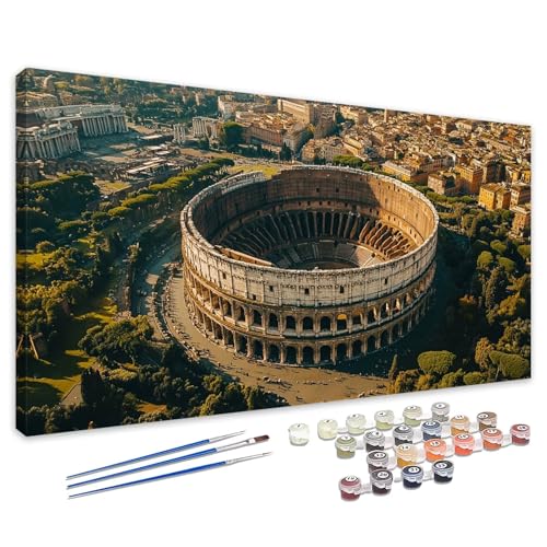 Malen Nach Zahlen Rom, Malen Nach Zahlen Kinder ab 7 Landschaft Paint by Numbers Adult, DIY Ölgemälde Basteln Erwachsene mit Pinseln und Acrylfarben für Home Deko, Geschenke für Frauen 20x40cm 4L-114 von Tamalsj