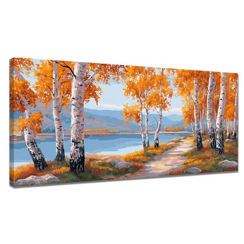 Malen Nach Zahlen XXL Landschaft 60x120cm, Malen Nach Zahlen Erwachsene Birkenwald, Paint by Numbers mit Pinseln und Acrylfarben, DIY Ölgemälde Set Erwachsene für Zimmer Deko, Geschenke Frauen Y3-268 von Tamalsj