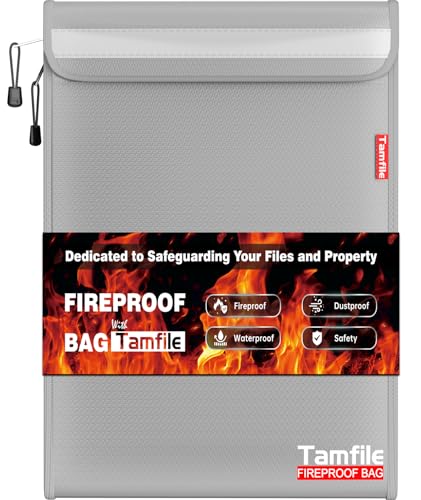 Feuerfeste Dokumententasche mit Reißverschluss, 38,1 x 27,9 cm, wasserdicht, feuerfest, Geldtasche mit 2 Taschen, sicherer wichtiger Dokumenten-Organizer für A4, A5, legale Briefgröße, Wertsachen Feuerfeste Dokumententasche mit Reißverschluss, 38,1 x 27,9 cm, wasserdicht, feuerfest, Geldtasche mit 2 Taschen, sicherer wichtiger Dokumenten-Organizer für A4, A5, legale Briefgröße, Wertsachen von Tamfile