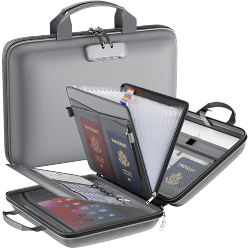 Feuerfester Aktenordner mit Schloss, Hartschalenetui, feuerfeste Dokumentenbox mit 13 Taschen, Akkordeon-Aktenordner, wichtiger Dokumenten-Organizer für Briefe A4, Laptop, Reisepässe (Grau) von Tamfile