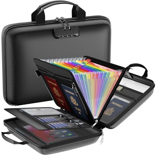 Feuerfester Aktenordner mit Schloss, Hartschalenetui, feuerfeste Dokumentenbox mit 13 bunten Taschen, Akkordeon-Aktenordner, wichtiger Dokumenten-Organizer für Briefe A4, Laptop, Reisepässe (schwarz) Feuerfester Aktenordner mit Schloss, Hartschalenetui, feuerfeste Dokumentenbox mit 13 bunten Taschen, Akkordeon-Aktenordner, wichtiger Dokumenten-Organizer für Briefe A4, Laptop, Reisepässe (schwarz) von Tamfile