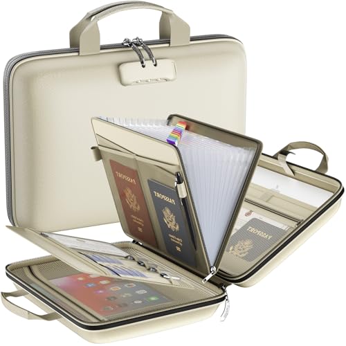 Feuerfester Aktenordner mit Schloss, Hartschalenkoffer, feuerfeste Dokumentenbox mit 13 Taschen, Akkordeon-Aktenordner, wichtiger Dokumenten-Organizer für Briefe A4, Akten, Laptop, Reisepässe (Beige) Feuerfester Aktenordner mit Schloss, Hartschalenkoffer, feuerfeste Dokumentenbox mit 13 Taschen, Akkordeon-Aktenordner, wichtiger Dokumenten-Organizer für Briefe A4, Akten, Laptop, Reisepässe (Beige) von Tamfile