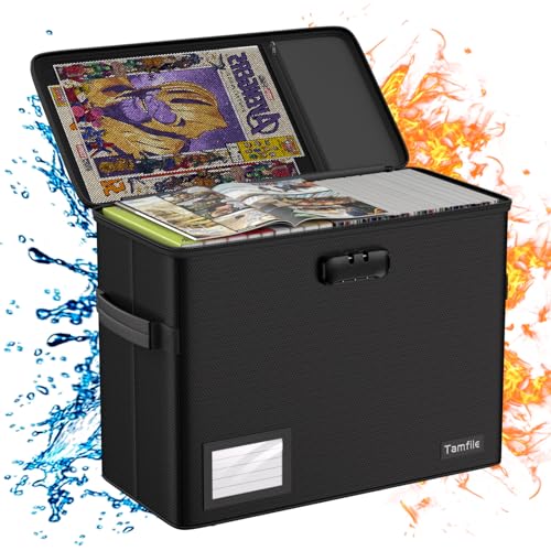 Tamfile Feuerfeste Comicbuch-Aufbewahrungsbox, 39,6 x 19,1 x 29 cm, große Kapazität, Comic-Bücher, Organizer-Box mit Schloss, wasserdicht, feuchtigkeitsbeständig, zusammenklappbar, für 150–175 Comics, Tamfile Feuerfeste Comicbuch-Aufbewahrungsbox, 39,6 x 19,1 x 29 cm, große Kapazität, Comic-Bücher, Organizer-Box mit Schloss, wasserdicht, feuchtigkeitsbeständig, zusammenklappbar, für 150–175 Comics, von Tamfile