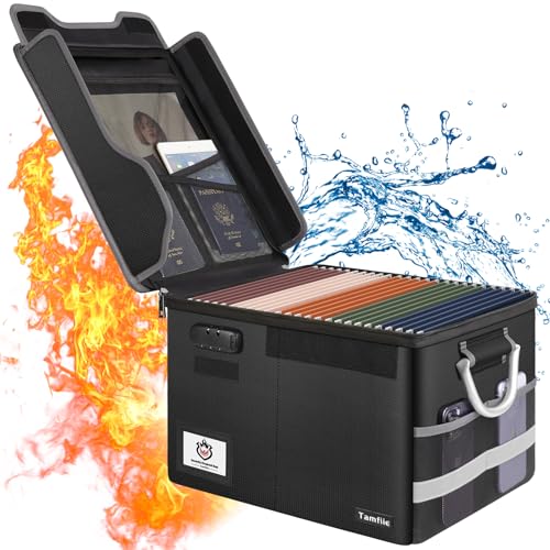 Tamfile Feuerfeste Dokumentenbox, Akten-Organizer-Box mit Schloss, Zusammenklappbare Dokumenten-Aufbewahrungsbox mit Griffen, Tragbare Aktenbox zum Aufhängen von Briefen/Rechtsordnern, Schwarz Tamfile Feuerfeste Dokumentenbox, Akten-Organizer-Box mit Schloss, Zusammenklappbare Dokumenten-Aufbewahrungsbox mit Griffen, Tragbare Aktenbox zum Aufhängen von Briefen/Rechtsordnern, Schwarz von Tamfile
