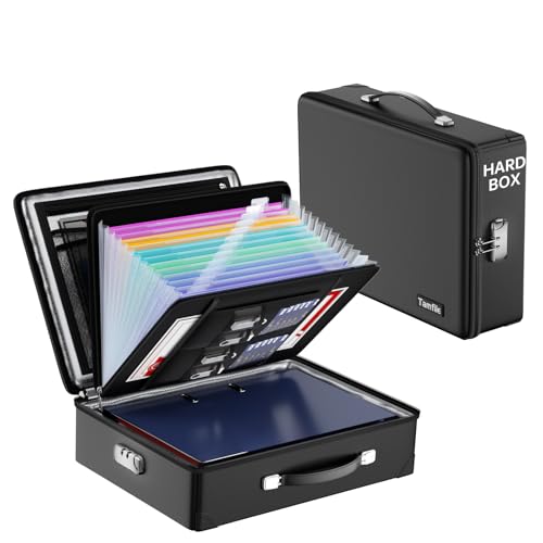 Tamfile Feuerfeste Dokumentenbox, Wasserfeste Hartschalen-Safebox mit feuerfestem Reißverschluss und Schloss, tragbare Aktenaufbewahrungsbox für Dokumente, Laptop, Reisepässe und Wertsachen, Schwarz von Tamfile