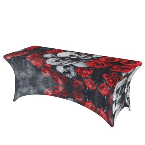 Professionelle, stilvolle rechteckige Tischdecke, Motiv: Totenkopf und rote Rosen, einfache Installation Professionelle, stilvolle rechteckige Tischdecke, Motiv: Totenkopf und rote Rosen, einfache Installation von Tamiger