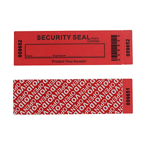 TamperSeals Group - 50 Stück 100% Total Transfer Manipulationssichere Sicherheit Garantie Void Aufkleber/Etiketten/Sicherheitssiegel (Rot, 35 x 120 mm, Dreifache Seriennummern) von TamperSTOP