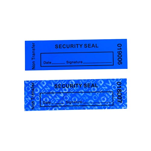 TamperSeals Group - 100 Stück Nicht-transfer Typ Manipulationssichere Sicherheits Garantie Void Etiketten/Aufkleber/Sicherheitssiegel (Blau, 25 x 85 mm, Seriennummer) von TamperSTOP