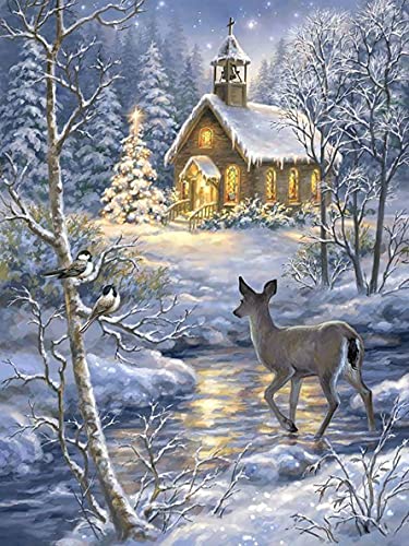 Tamseen 5D Diamond Painting Hirsch Tier, DIY Stickerei Diamant Painting Snowy Landschaft Kreuzstich Diamantmalerei Komplettset Wohnzimmer Schlafzimmer Handwerk für Home Wanddekoration 30 x 40 cm von Tamseen