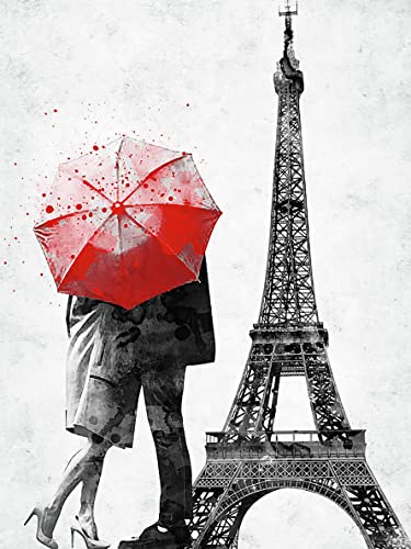 Tamseen DIY Diamond Painting Paris Eiffel Tower, 5D Diamant Painting Bilder Erwachsene Red Umbrella, Diamant Painting Bilder Kinder Kunst Strass Stickerei Sets, für Home Wanddekoration 30X40 cm von Tamseen