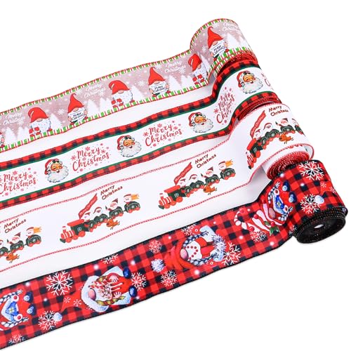 4er-Pack Weihnachtsband, Weihnachtsband mit Draht, Rollenset, Farbige Streifen, DIY-Band, Weihnachtsmann, Farbiges Schleifenband, Band mit Drahtkanten, für Geschenkverpackungen, 4er-Pack Weihnachtsband, Weihnachtsband mit Draht, Rollenset, Farbige Streifen, DIY-Band, Weihnachtsmann, Farbiges Schleifenband, Band mit Drahtkanten, für Geschenkverpackungen, von Tanant