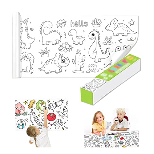 Tanant Zeichenpapier für Kinder, 305 x 30 cm, Zeichenpapier für Kinder, Malpapierrolle für Kinder, Wandmalaufkleber-Set als Geschenk, Tiermuster, Kinder-Zeichenrolle, Dinosaurier von Tanant