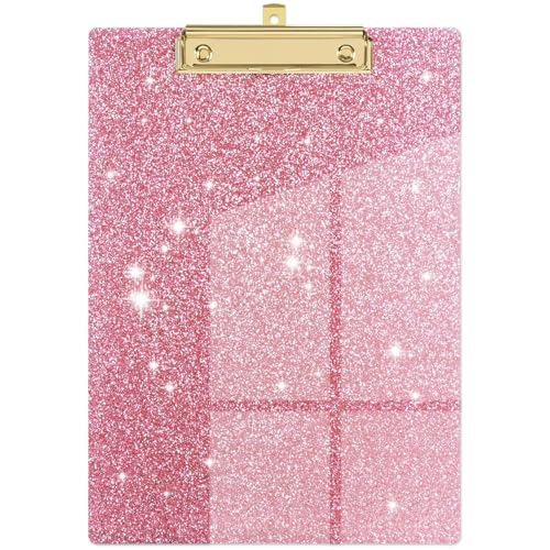 1 Stück rosa leichte Acryl-Klemmbretter mit niedrigem Profil, goldfarbener Clip, 22,9 x 31,8 cm, Standard-Klemmbrett in Briefgröße, modisches Glitzer-Klemmbrett, Schreibtisch, Bürobedarf für Büro 1 Stück rosa leichte Acryl-Klemmbretter mit niedrigem Profil, goldfarbener Clip, 22,9 x 31,8 cm, Standard-Klemmbrett in Briefgröße, modisches Glitzer-Klemmbrett, Schreibtisch, Bürobedarf für Büro von Tangseajiao
