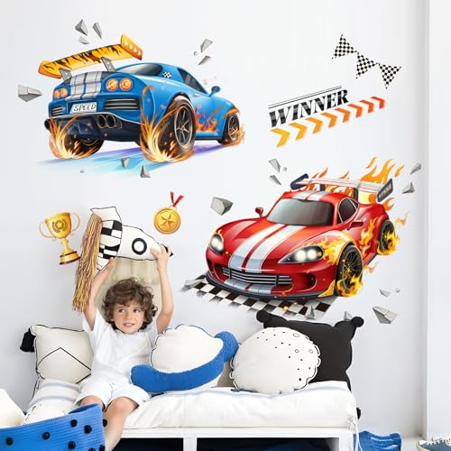 Tanlaby 3D Auto Wandtattoo Rennwagen Wandsticker Kinderzimmer Jungen Zerbrochene Wand Sportwagen Wandaufkleber für Babyzimmer Wohnzimmer Schlafzimmer Hause Wanddekoration von Tanlaby
