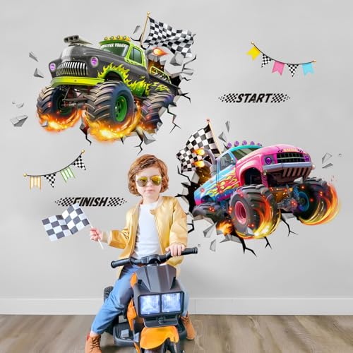 Tanlaby 3D Auto Wandtattoo Rennwagen Wandsticker Kinderzimmer Zerbrochene Wand Pickup Sportwagen Wandaufkleber für Wohnzimmer Jungen Babyzimmer Schlafzimmer Hause Wanddekoration von Tanlaby