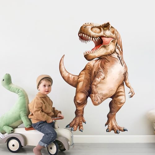 Tanlaby Braune Dinosaurier Wandaufkleber Große Tyrannosaurus Rex Wandsticker Abziehen und Aufkleben Abnehmbar Tropische Wanddeko für Jungen Babyzimmer Wandbild Kinderzimmer Schlafzimmer Wohnzimmer von Tanlaby
