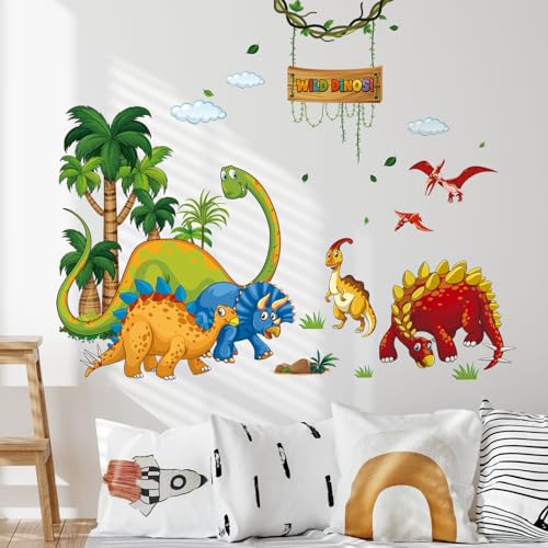 Tanlaby Dinosaurier Wandtattoo Zeichentrick Dinosaurier Wandsticker Wilder Baum Dino Wandaufkleber für Kinder Babyzimmer Wohnzimmer Schlafzimmer Kinderzimmer Hause Wanddekoration von Tanlaby