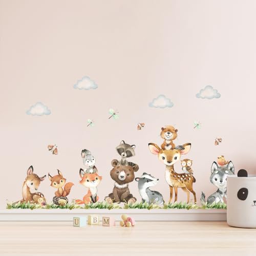 Tanlaby Dschungel Tier Wandsticker Waldtiere Wandtattoo Giraffe Bär Eichhörnchen Fuchs Wandaufkleber Selbstklebend Abnehmbare Wand Kunst Aufkleber für Kinderzimmer Kinder Spielzimmer Wanddekoration von Tanlaby