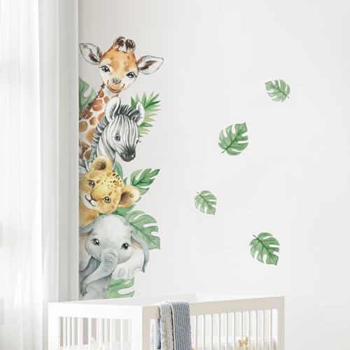 Tanlaby Dschungel Tier Wandtattoo Cartoon Tiere Wandsticker Giraffe Zebra Elefant Grüne Blätter Wandaufkleber für Kinder Babyzimmer Wohnzimmer Schlafzimmer Kinderzimmer Hause Wanddekoration von Tanlaby