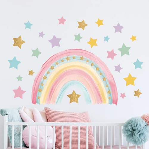 Tanlaby Große Regenbogen Wandtattoo Boho Regenbogen Wandsticker Farbenfrohe Stern Wandaufkleber für Kinder Mädchen Babyzimmer Wohnzimmer Schlafzimmer Kinderzimmer Hause Wanddekoration von Tanlaby