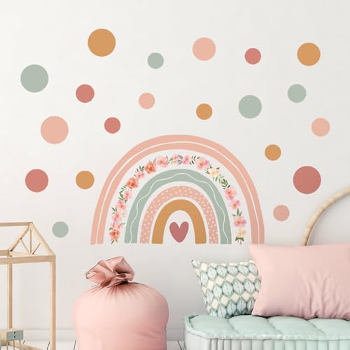 Tanlaby Großer Regenbogen Wandtattoo Boho Punkte Wandsticker Rosa Blume Wandaufkleber für Mädchen Frauen Babyzimmer Wohnzimmer Schlafzimmer Kinderzimmer Hause Wanddekoration von Tanlaby