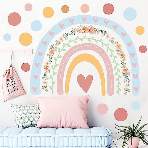 Tanlaby Großer Regenbogen Wandtattoo Bunte Regenbogen Blumen Wandsticker Boho Punkte Wandaufkleberr für Mädchen Babyzimmer Wohnzimmer Schlafzimmer Kinderzimmer Hause Wanddekorationn von Tanlaby